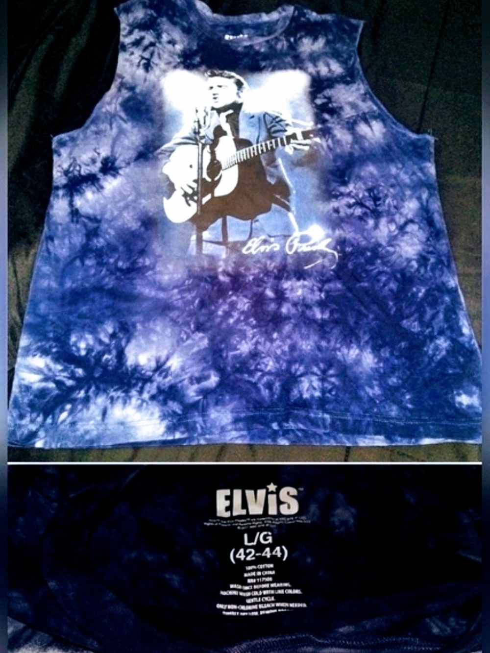 ELVIS Men's Blue Tie-Dye Sleeveless Graphic Tank
